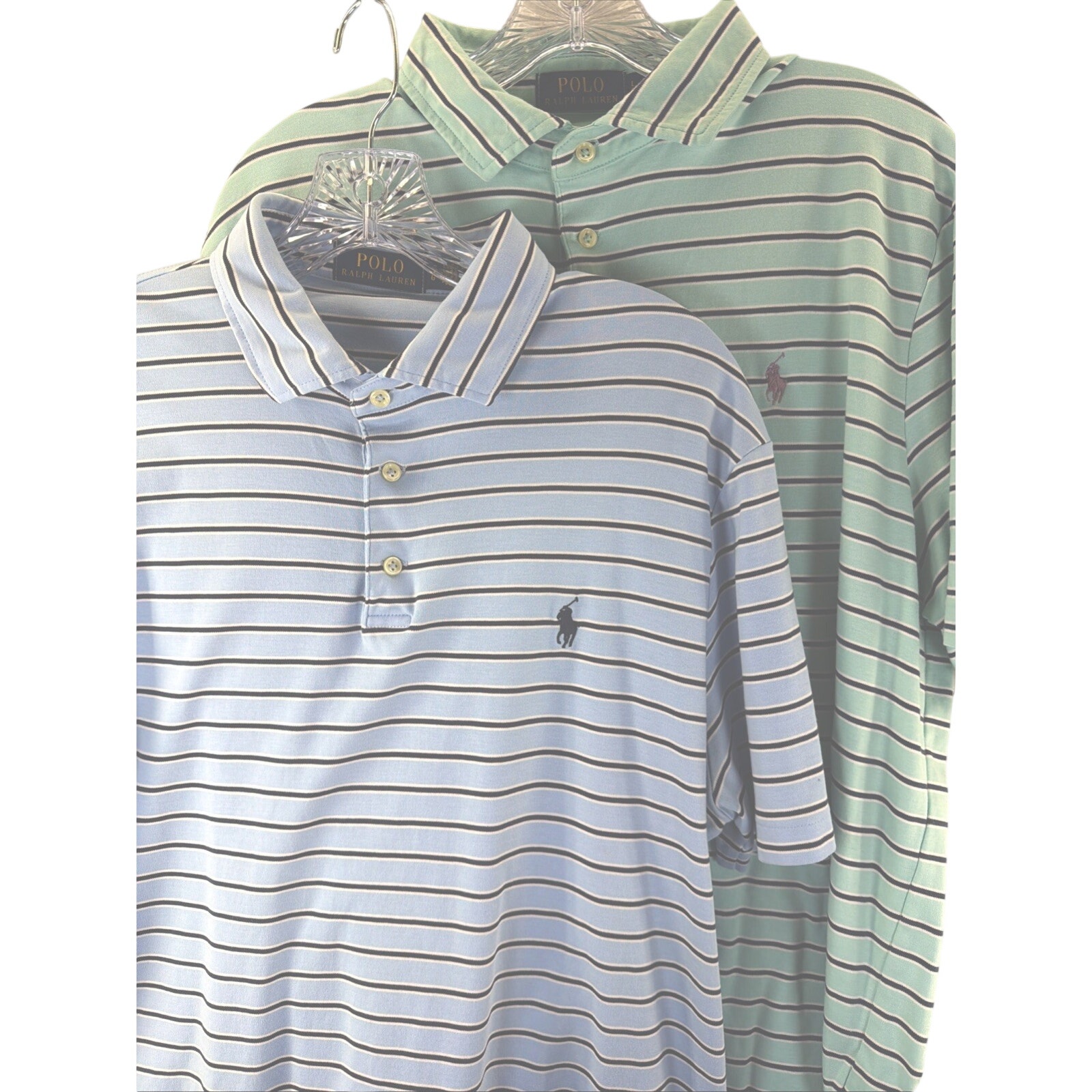 Lot Of 2 Polo Ralph Lauren Men's Polo Shirt Large Striped Blue Pony Preppy